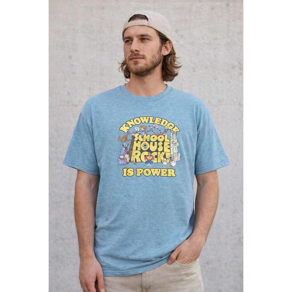 Schoolhouse Rock Graphic Tee Blue Retro Cartoon Shirt Mens XL